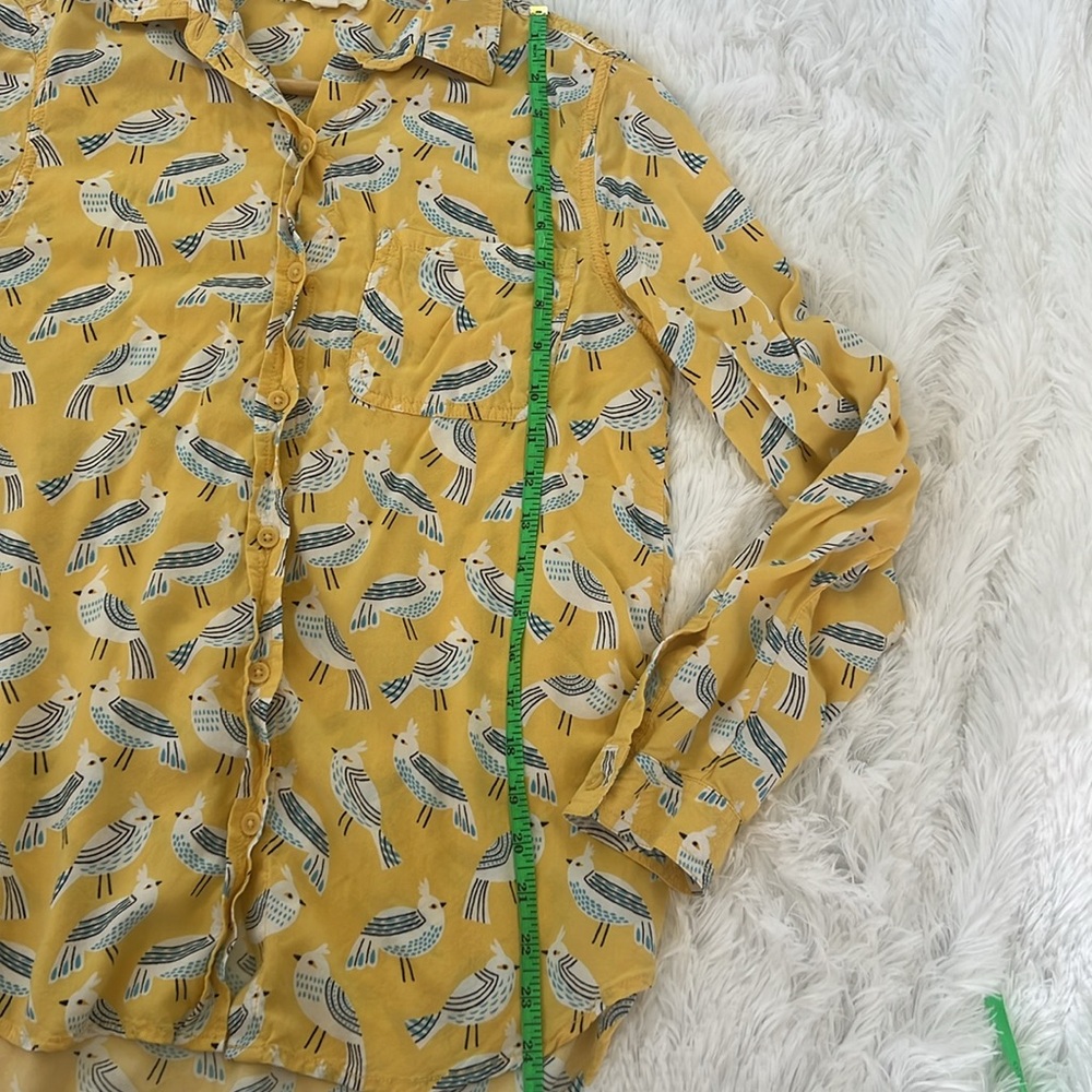 Beachlunchlounge Yellow Bird Pattern Lighweight Button Up LS shirt Sz small - Picture 10 of 10